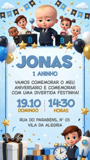 Convite de Aniversário O Poderoso Chefinho Azul Editável