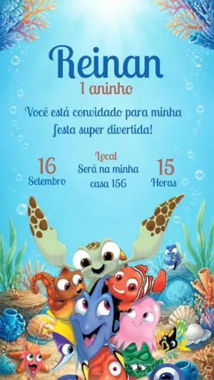 Convite de Aniversário Procurando Nemo Editável