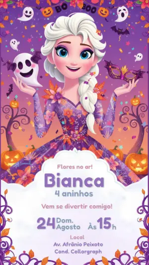 Convite de Aniversário Halloween Princesa do Gelo para Editar