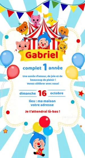 Invitation d'anniversaire Plim Plim et cirque à modifier en ligne