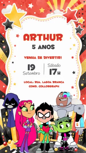 Convite Digital Jovens Titãs Go! Aniversário Infantil Editável