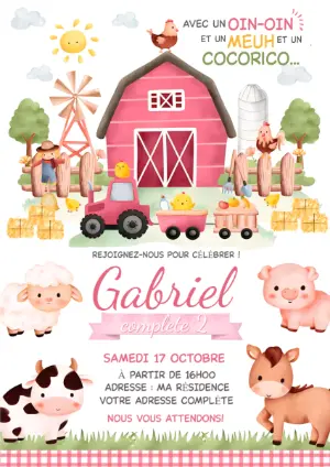 Invitation Anniversaire Ferme Garçon à Modifier en Ligne
