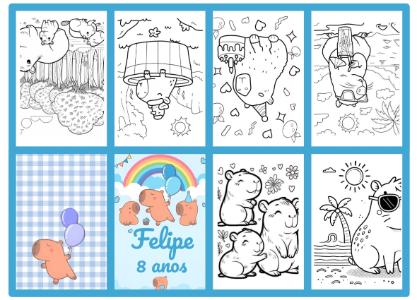 Mini Livro de Colorir Capivara com Desenhos para Colorir Editável
