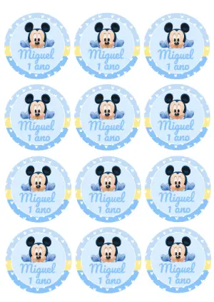 Adesivo Redondo Aniversário Mickey Baby para Editar Online