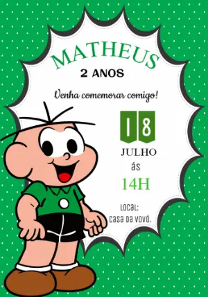 Convite de Aniversário Cebolinha Turma da Mônica para Editar