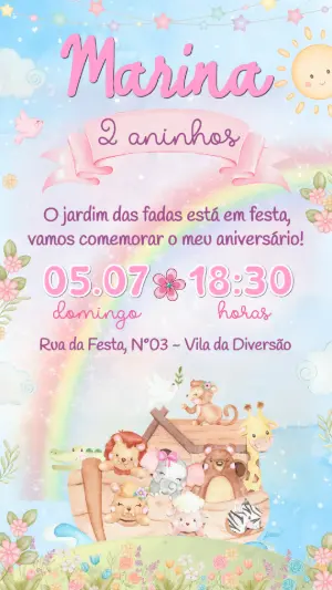 Convite de Aniversário Arca de Noé Aquarela para Editar