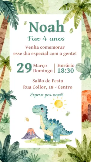 Convite Digital Aniversário Infantil Tema Dinossauro Editável