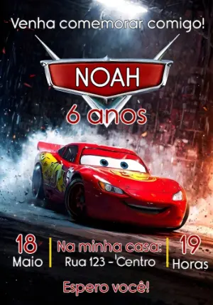 Convite de Aniversário Carros Relâmpago McQueen Editável