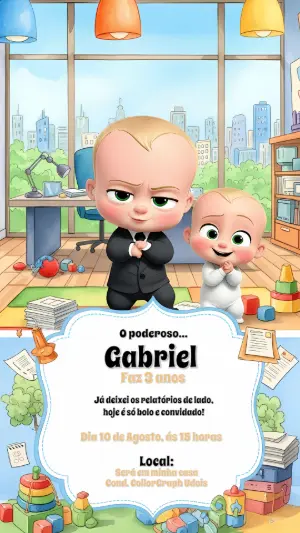 Convite Aniversário Poderoso Chefinho para Editar Online
