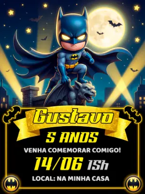 Convite de Aniversário Batman Chibi para Editar Online