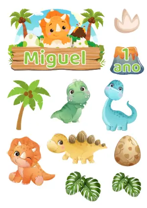 Topo de Bolo Festa Dinossauro Baby Editável Online para Imprimir