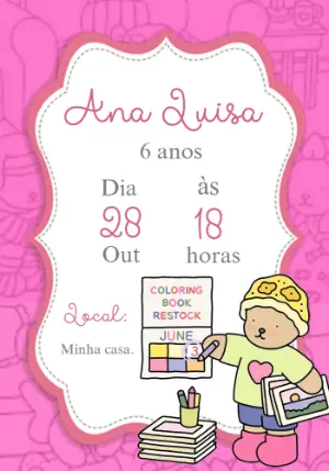 Convite Aniversário Infantil Ursinho Fofo para Editar Online