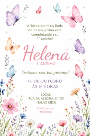 Convite Digital Jardim das Borboletas Aquarela para Editar