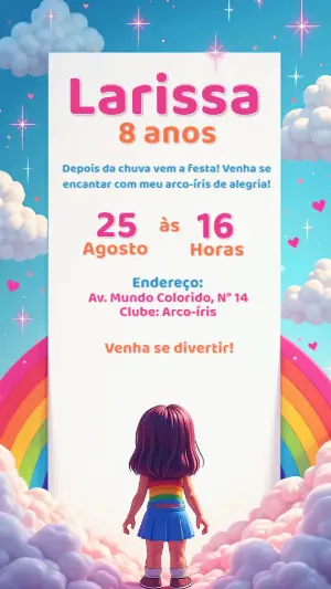 Convite de Aniversário Arco-íris para Editar Online