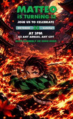 Tanjiro Demon Slayer Birthday Invitation | Editable Template