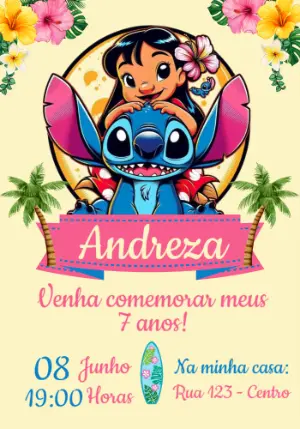 Stitch Birthday Invitation – Static – Convites e Artes Digitais