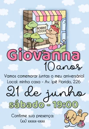 Convite de Aniversário Bobbie Goods Fofo para Editar Online