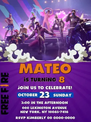 Free Fire Birthday Invitation with Characters to Edit Online