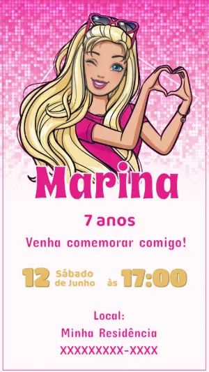 Convite de Aniversário Barbie Editável para Imprimir