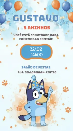 Convite de Aniversário Bluey Colorido para Editar Online