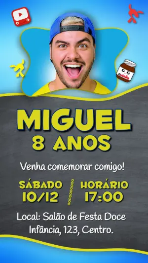 Convite de Aniversário Luccas Neto Editável para Imprimir