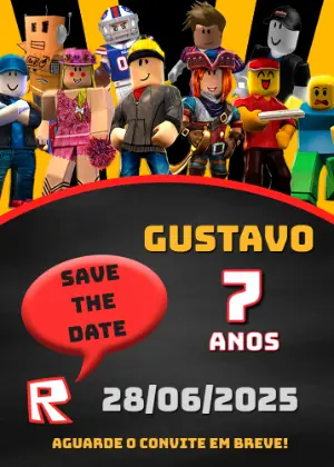 Save the Date Aniversário Roblox com Personagens para Editar