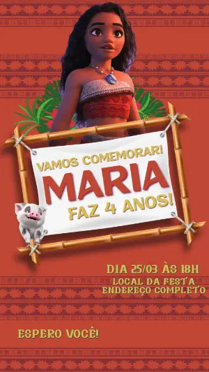 Convite Animado Aniversário Moana para Editar Online