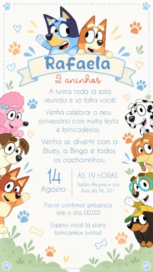 Invito di compleanno Bluey – Statico – Felicity Artes