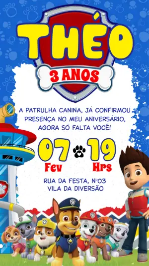 Invito di compleanno Paw Patrol – Statico – Convide aê!