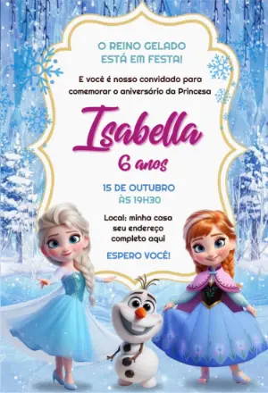 Convite de Aniversário Frozen Princesas Modelo Editável