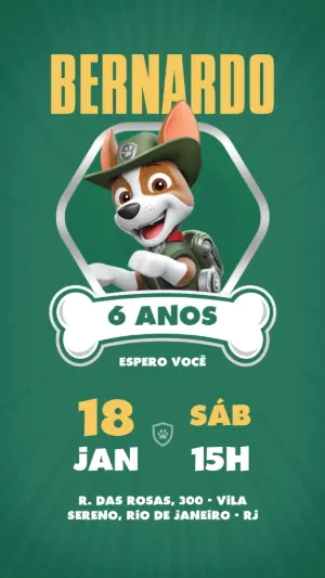 Convite Aniversário Patrulha Canina Tracker para Editar Online