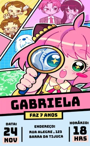 Convite de Aniversário Spy x Family com Anya para Editar Online