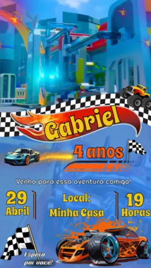 Convite Animado Aniversário HotWheels para Editar Online