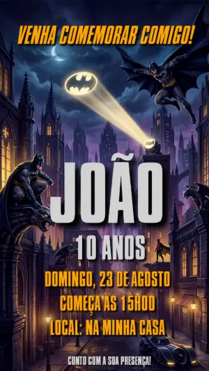 Convite de Aniversário Batman Estilo Quadrinhos Editável