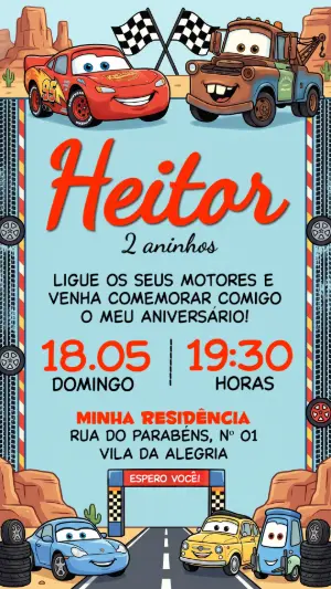 Convite de Aniversário Infantil Carros para Editar Online