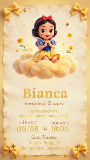 Convite de Aniversário Branca de Neve Cute Editável