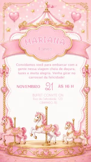 Convite de Aniversário Carrossel Encantado Editável