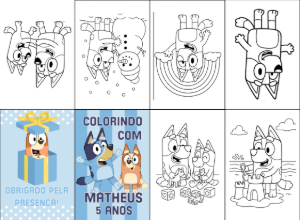 Kit Festa Bluey Animado com Livro de Colorir para Editar