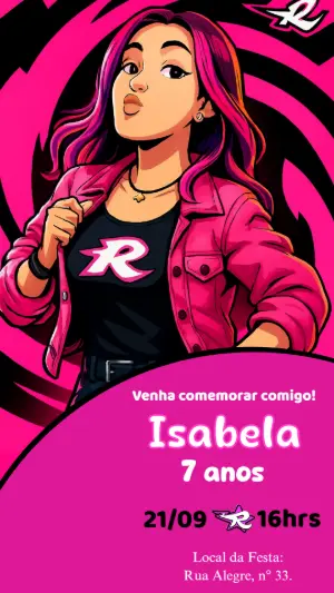Convite Aniversário Gamer Rosa e Preto para Editar Online
