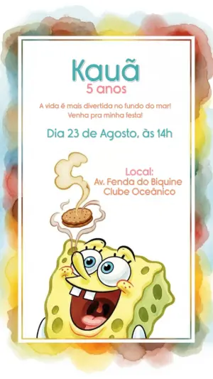 Convite de Aniversário Bob Esponja para Editar Online