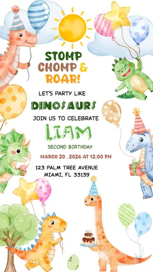 Invitación de cumpleaños Dinosaurio – Estático – Gley Leobas