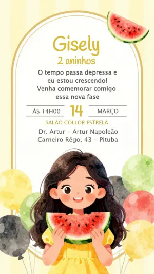 Convite de Aniversário Infantil Tema Melancia Editável