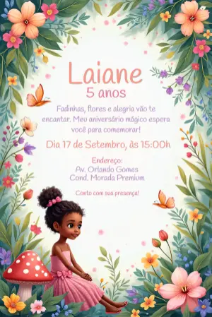 Convite Aniversário Jardim Encantado com Fada para Editar