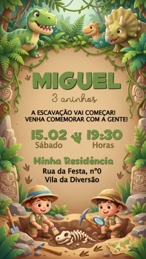 Invitación de cumpleaños Dinosaurio – Estático – Convide aê!