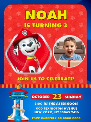 Editable Paw Patrol Birthday Invitation with Marshall