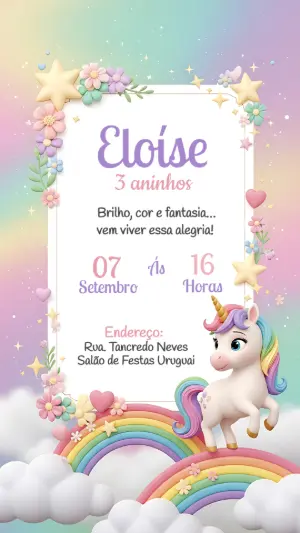 Convite de Aniversário Unicórnio Mágico para Editar Online