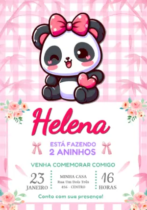 Convite de Aniversário Panda Fofa Rosa para Editar Online