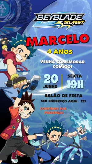 Convite de Aniversário Beyblade Burst Editável