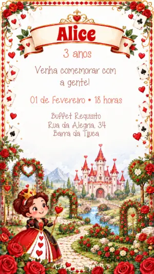 Convite de Aniversário Alice no País das Maravilhas Editável