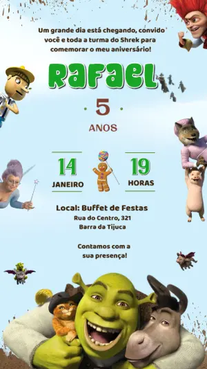 Convite Digital Tema Shrek para Aniversário Infantil Editável